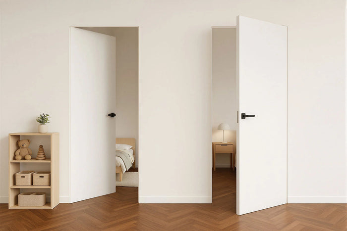 xREVERx Decor B011 - versteckte Zarge und zargenlose Tür aus CPL-Laminat mit Wabenkern