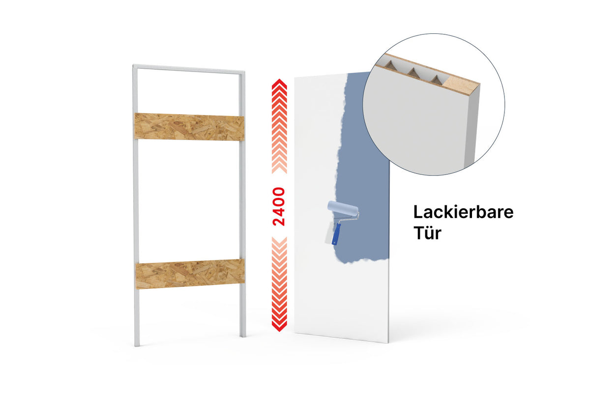 xREVERx XL - versteckte Zarge und zargenlose Tür zum Lackieren mit Wabenkern, Höhe 2400 mm