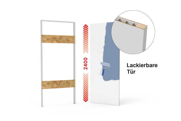 xREVERx XL - versteckte Zarge und zargenlose Tür zum Lackieren mit Wabenkern, Höhe 2400 mm