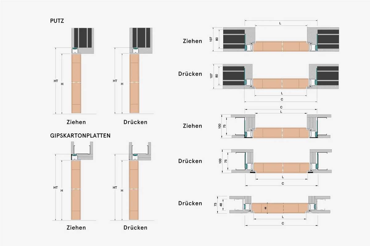 xREVERx Decor B011 - versteckte Zarge und zargenlose Tür aus CPL-Laminat mit Wabenkern